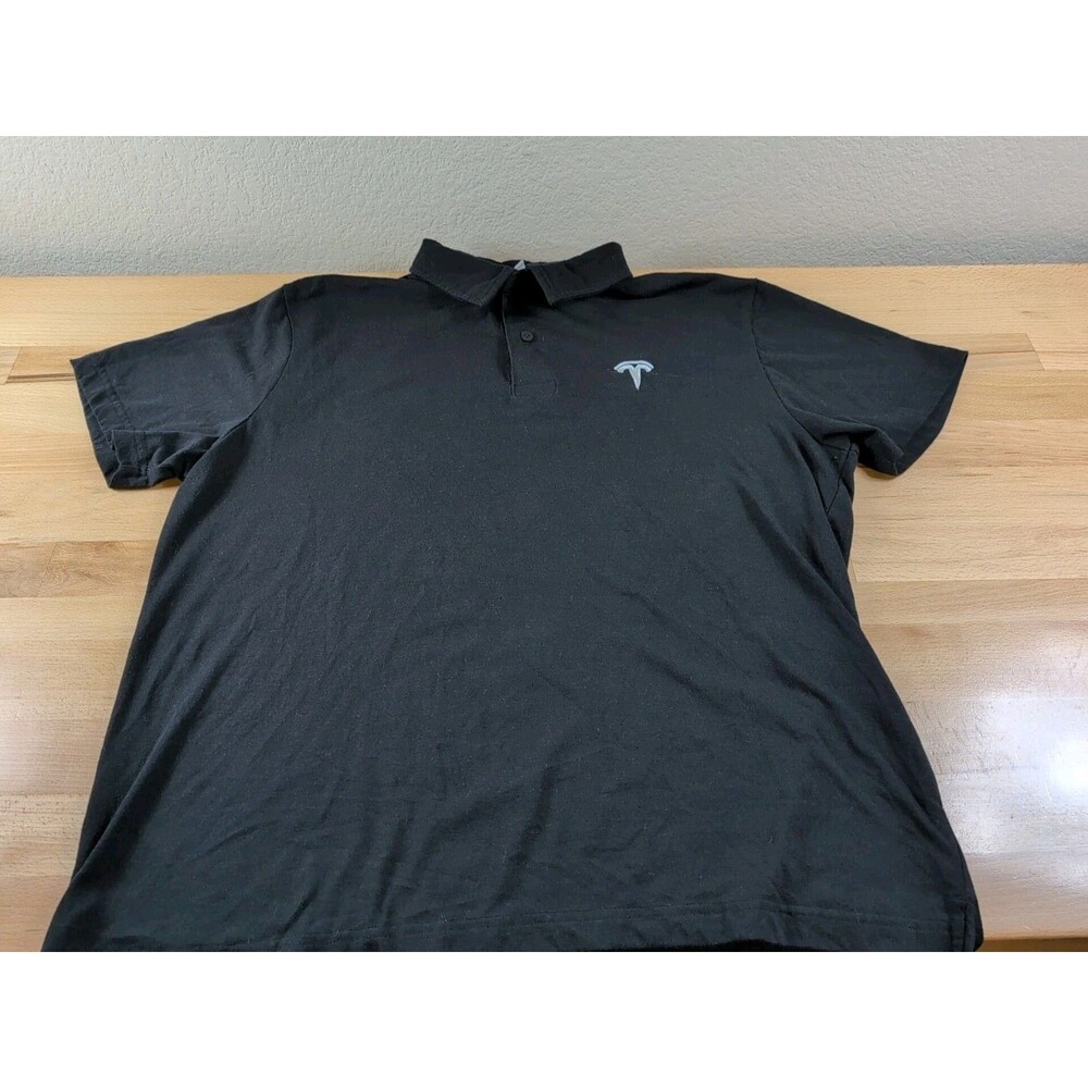 Tesla Polo Shirt Men's Large Black Polyester Cotton Blend Short Sleeve